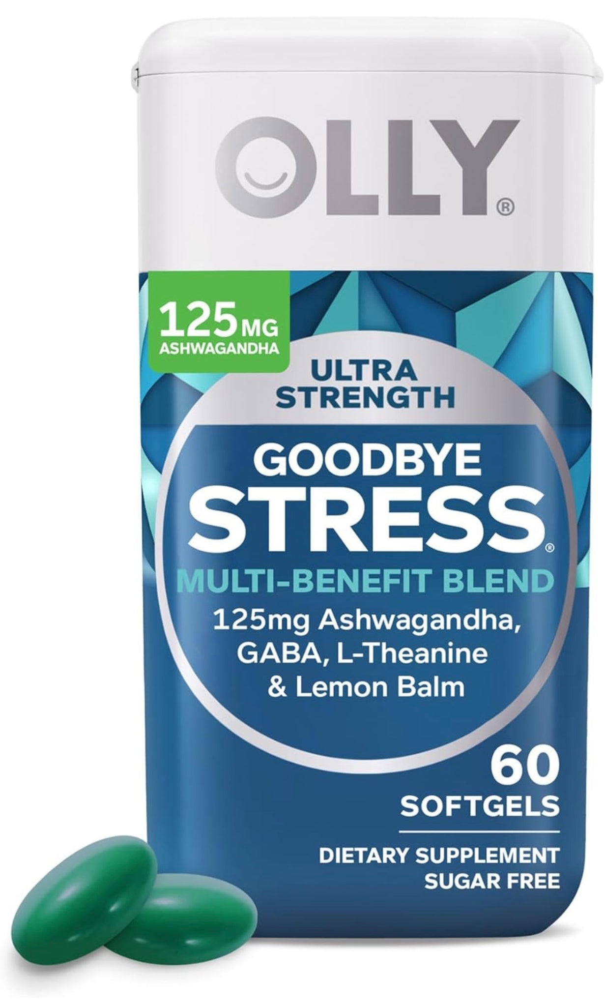 OLLY Ultra Strength Goodbye Stress Softgels, GABA, Ashwagandha, L-teanina y bálsamo de limón, suplemento para aliviar el estrés, 60 unidades