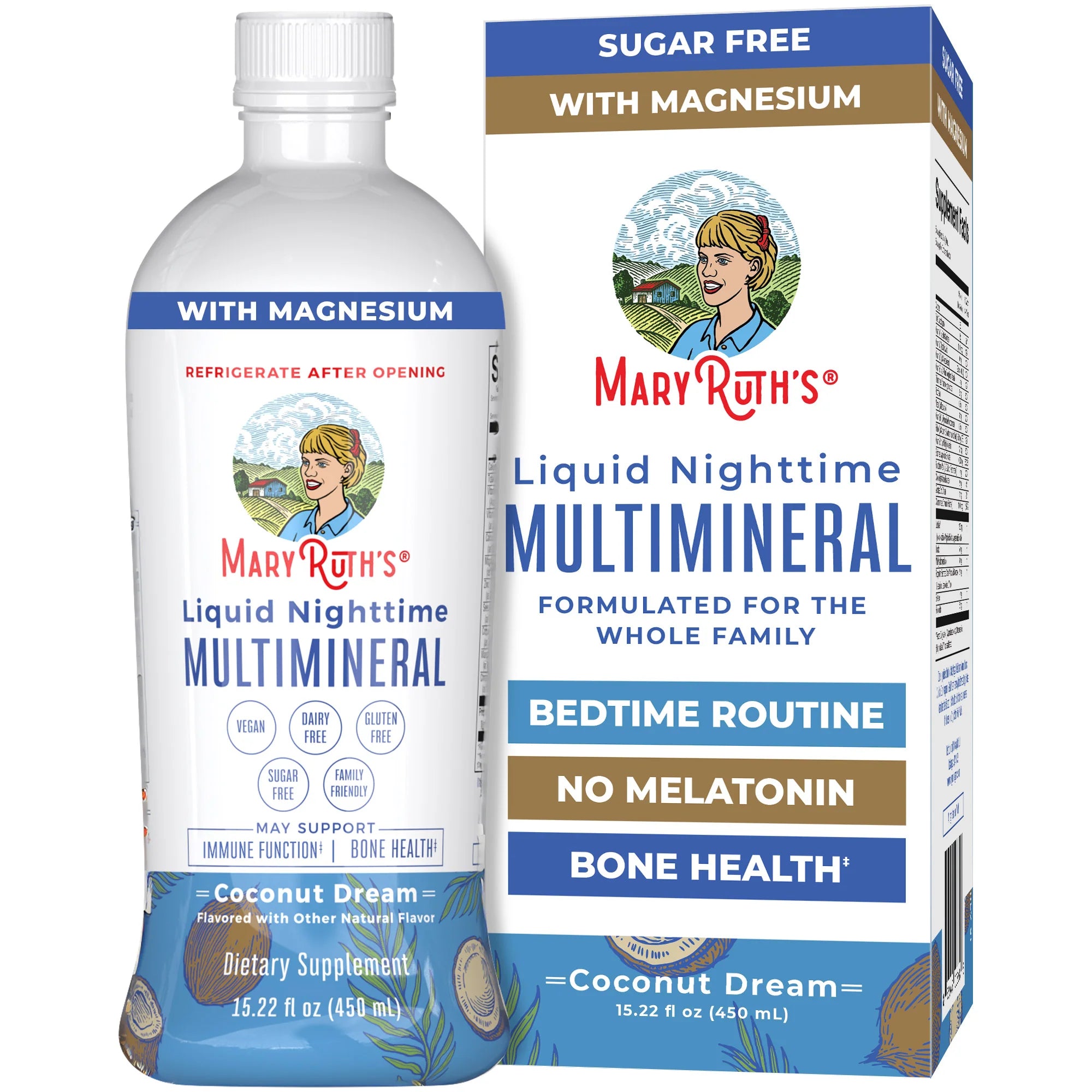 Líquido multimineral natural para dormir de MaryRuth, bebida para dormir, con vitaminas veganas, magnesio, calcio y MSM, sin melatonina, azúcar o grasa, sin OMG, suministro de 1 mes, coco