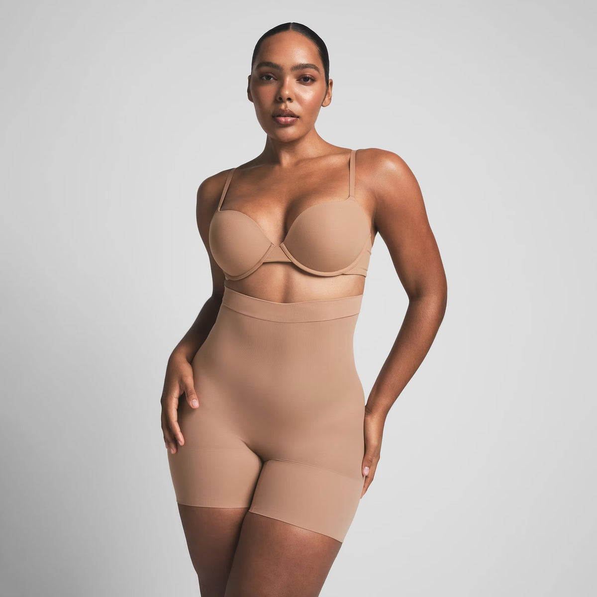 SHEER SEAMLESS HIGH-WAISTED MID THIGH SHORT SKIMS