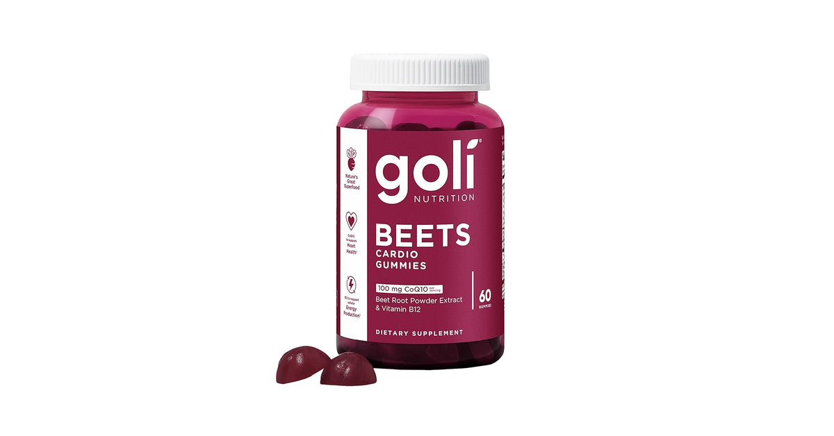 Goli Suplemento nutricional, gomitas cardiovasculares de remolacha, 60 unidades, 100 mg de CoQ10 y extracto de raíz de remolacha, sin gluten, veganas, sin OMG y sin gelatina. Superalimento natural
