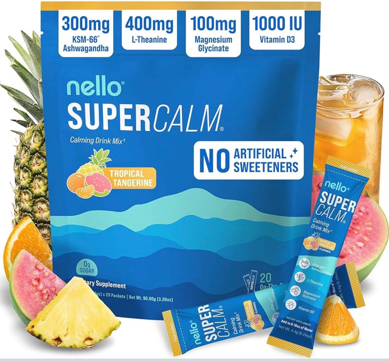 Supercalm, mezcla de bebida con ashwagandha, 20 paquetes