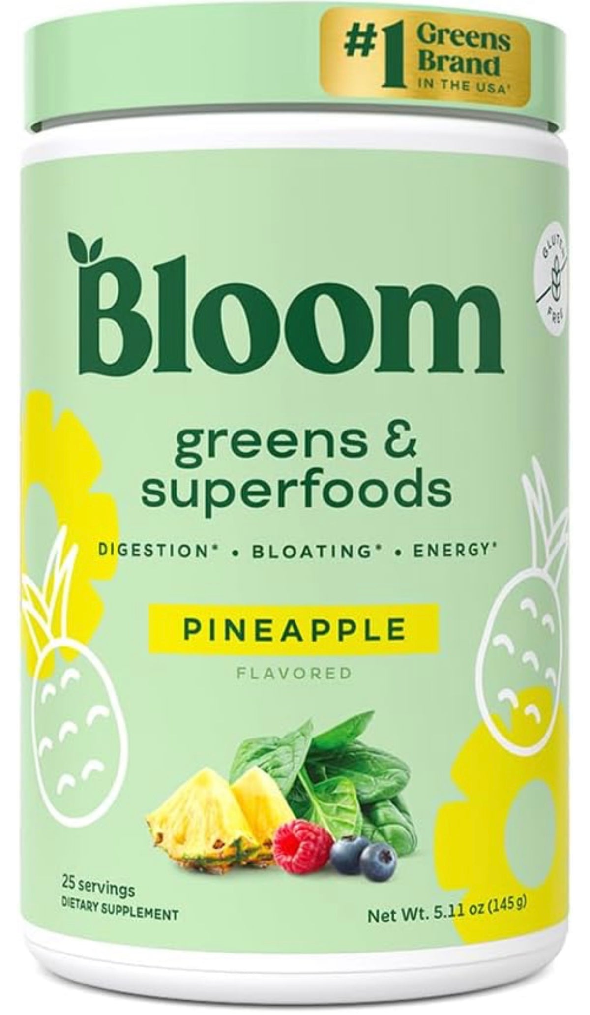 Bloom Nutrition Superfood Greens en polvo, enzimas digestivas con probióticos y prebióticos, 145 gr 25 servicios