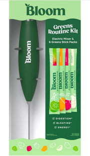 Bloom Nutrition Batidora de mano eléctrica y 8 paquetes de palitos de polvo Super Greens