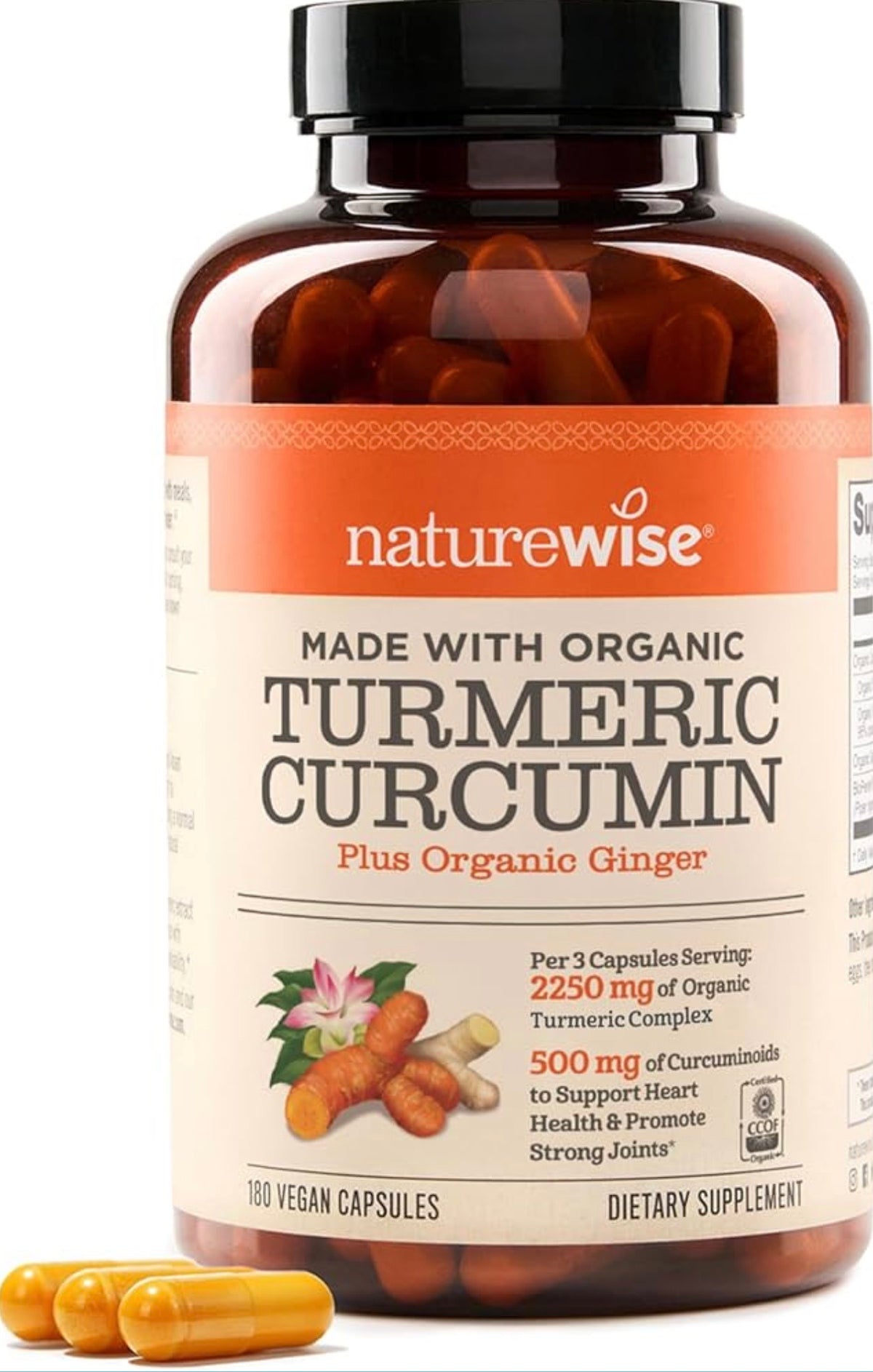 Naturewise, turmeric curcumin, 180 cápsulas