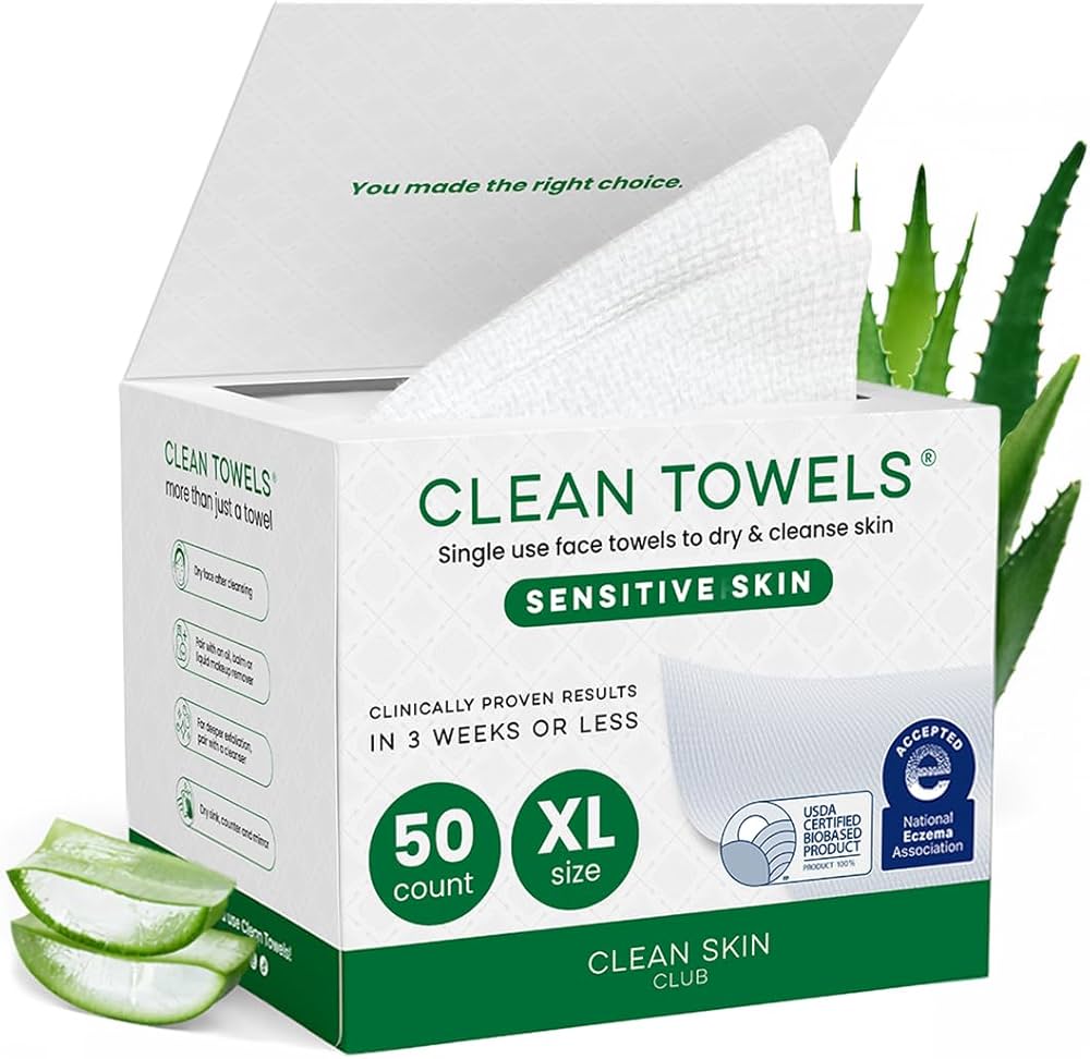 Clean skin club, sensitive skin Clean towels XL, ultra suaves con aloe y glicerina, 50 unidades
