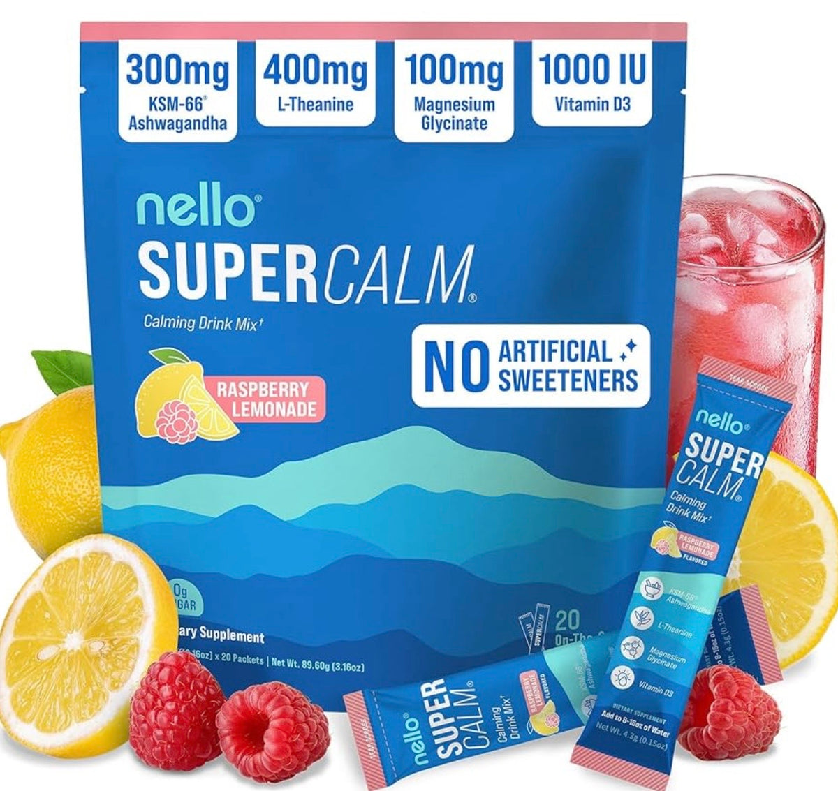 Supercalm, mezcla de bebida con ashwagandha, 20 paquetes