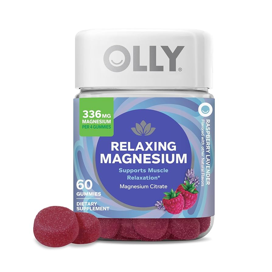 OLLY Gomitas de magnesio relajantes, apoyan la relajación muscular*, citrato de magnesio, sabor frambuesa y lavanda, suministro para 15 días - 60 unidades