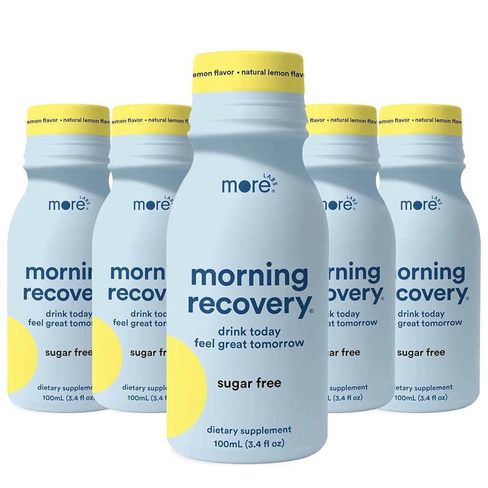 More Labs Morning Recovery - Bebida de electrolitos y cardo mariano con sabor a limón, sin azúcar, hidrata mientras bebes, DHM líquido altamente soluble, remedio para la resaca