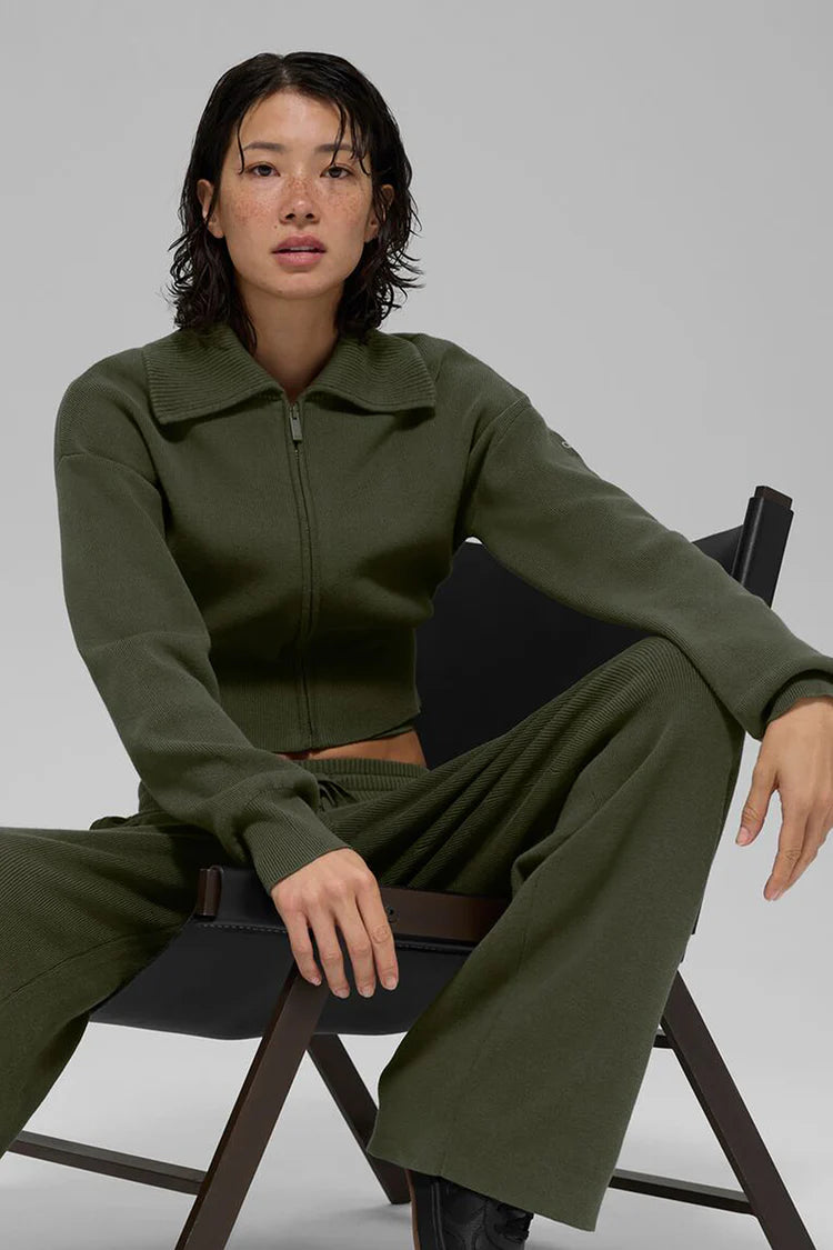 scholar knit cropped full zip jacket ALO YOGA