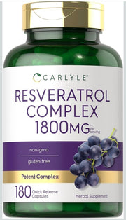 Carlyle Suplemento de resveratrol 1800 mg | 180 cápsulas | Sin OMG y sin gluten | Complejo potente