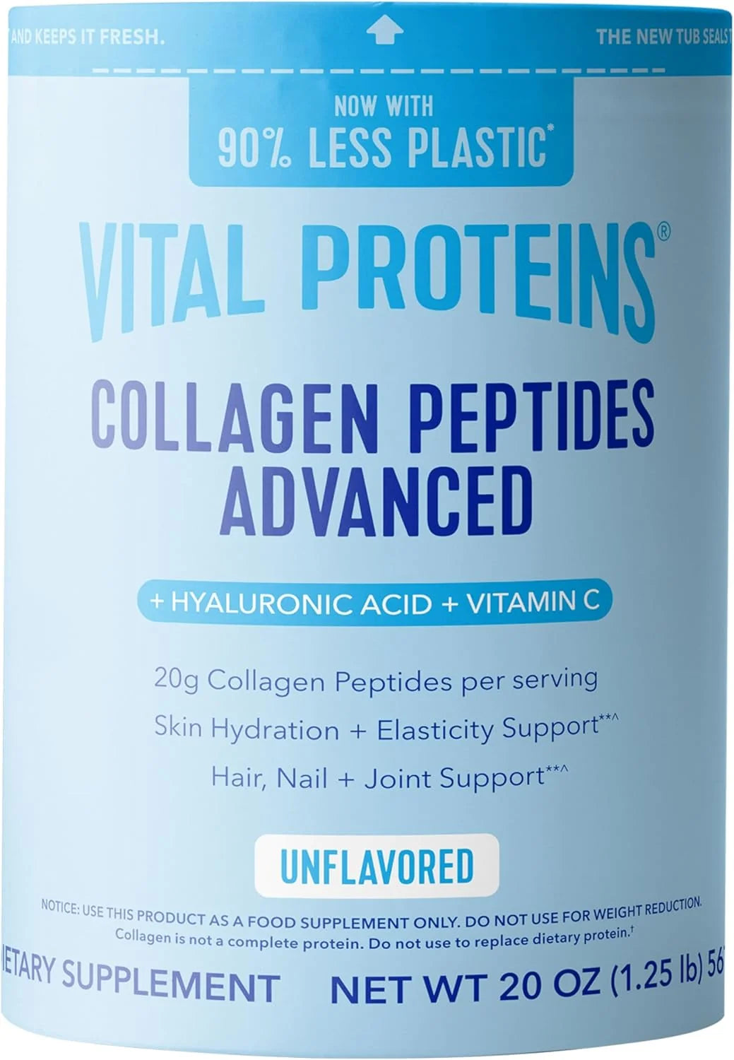 Vital proteíns, collagen peptides advanced con ácido hialuronico y vitamina C, 567 gr