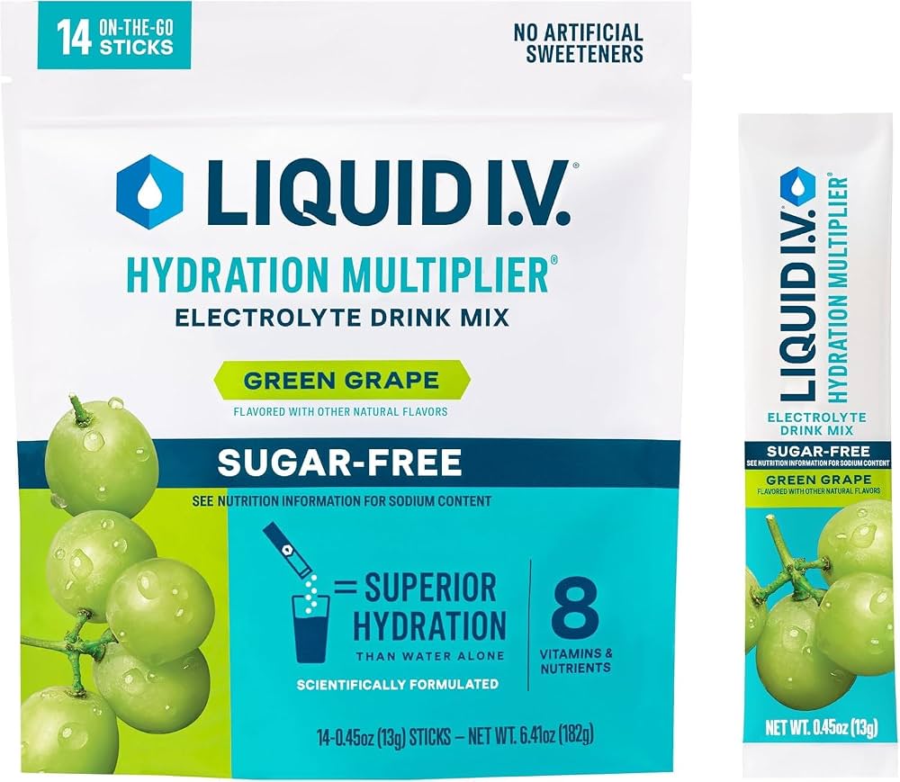Liquid iv green grape sugar free, 14 paquetes