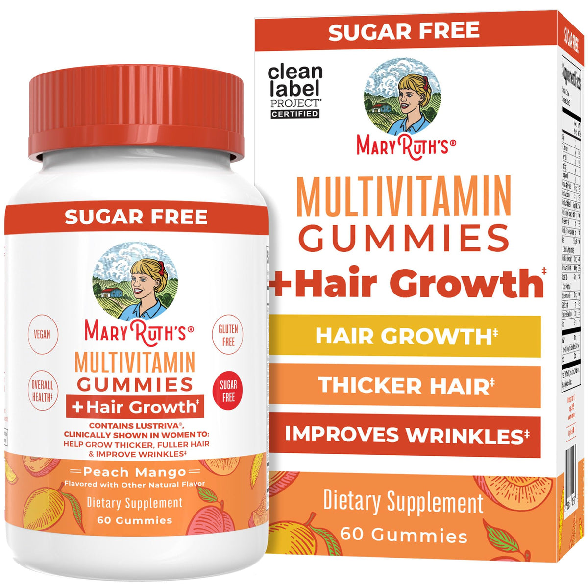 Gomitas multivitamínicas para favorecer el crecimiento del cabello, Melocotón y mango, 60 gomitas mary Ruths