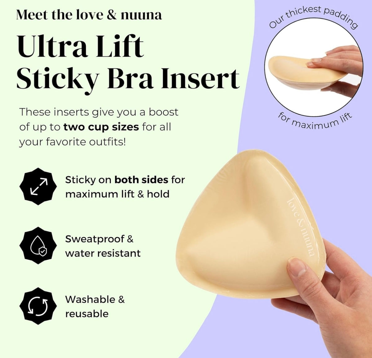 LOVE & NUUNA Sujetador adhesivo de doble cara con relleno - Sujetador adhesivo reutilizable con relleno - Sujetador adhesivo para vestidos bikinis