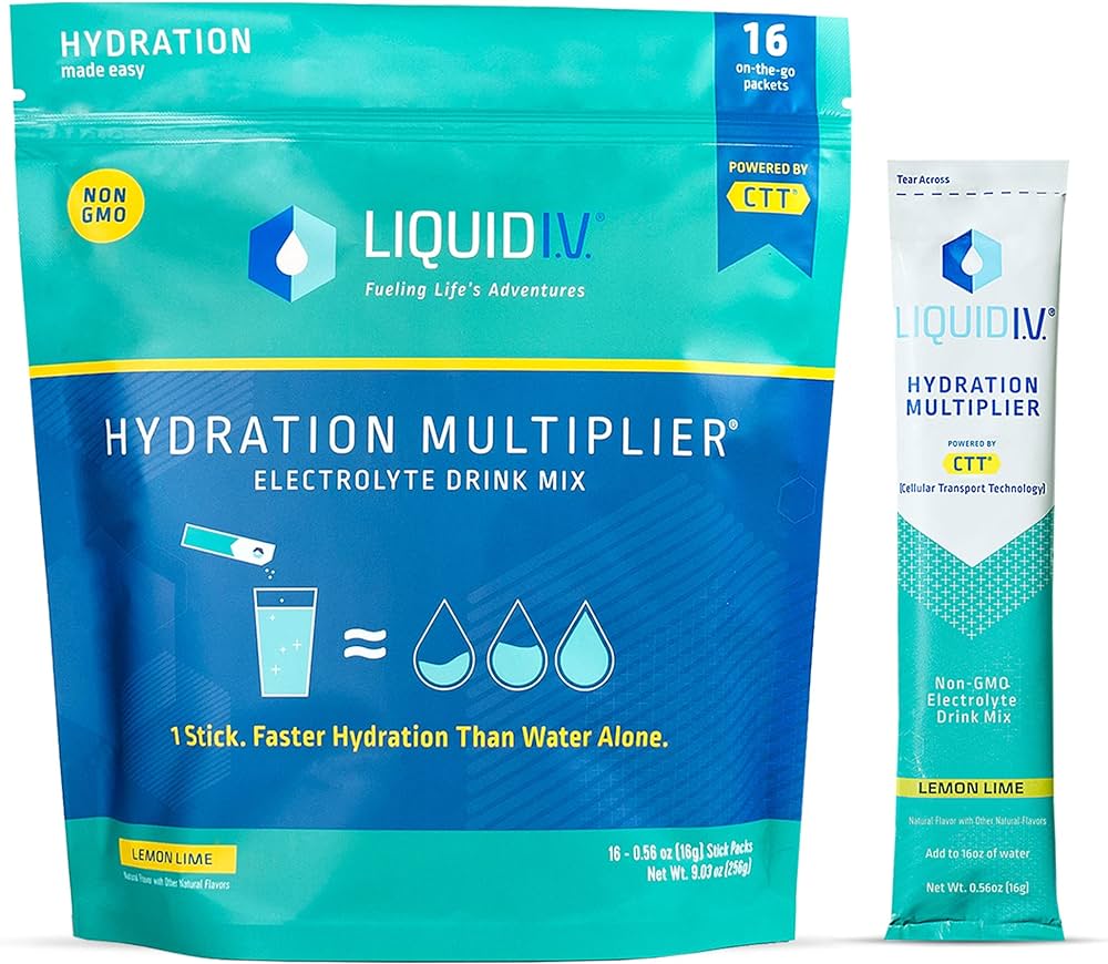 Liquid IV, Multiplicador de hidratación , paquetes de polvo de hidratación | Mezcla de bebida de electrolitos | Barra de una sola porción fácil de abrir | Sin OMG | 16 varillas