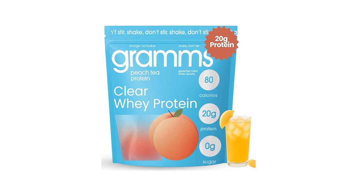GRAMMS Proteína en polvo transparente de 0.71 oz de proteína para mujeres y hombres, aislado de suero alimentado con pasto, cero azúcar, cero lactosa, sin hinchazón, sin OMG
