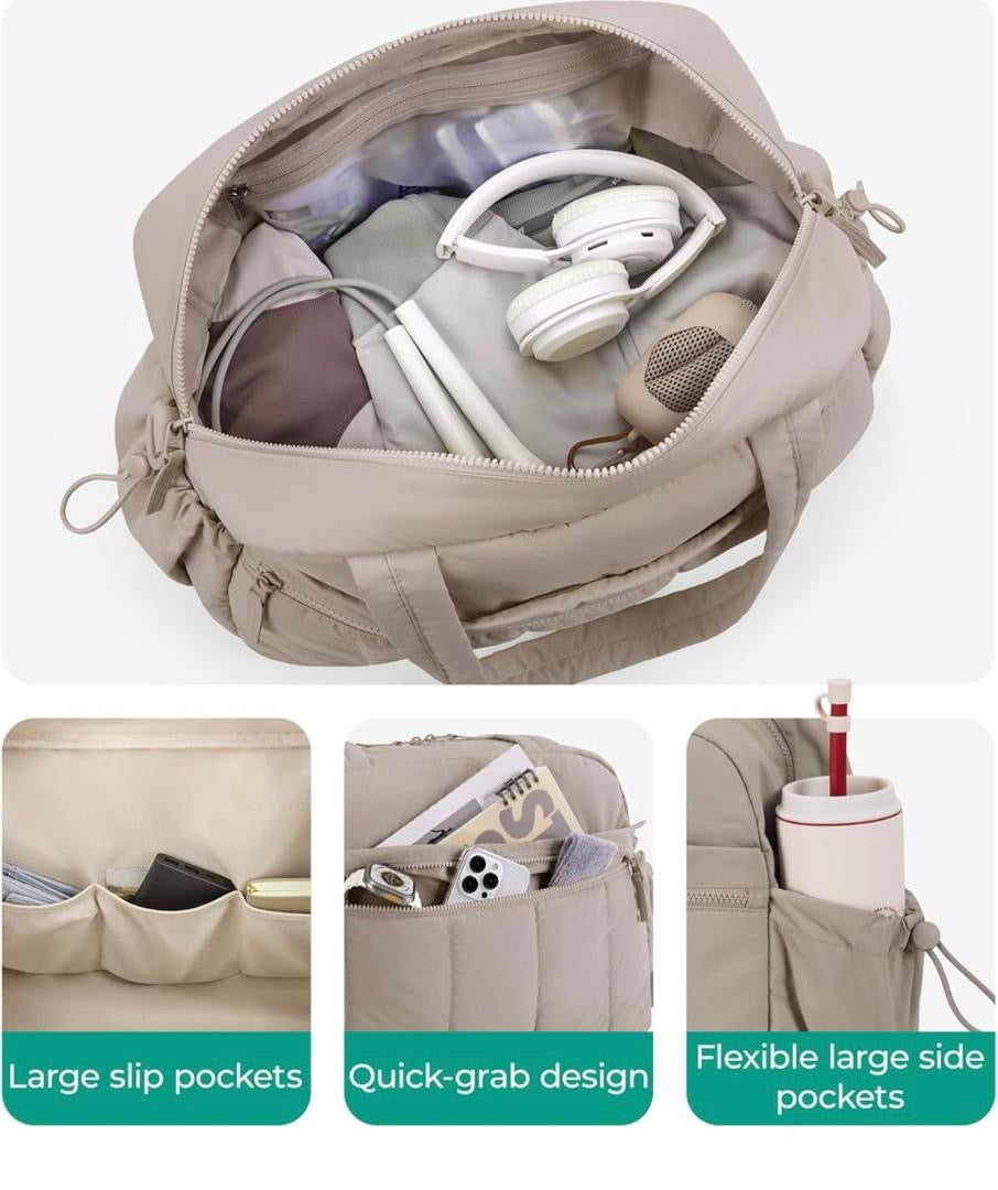 BAGSMART con cierre, Bolsa de gimnasio para mujer, bolsa de lona para viajes con bolsillo húmedo, bolsa ligera de transporte para fin de semana, resistente al agua