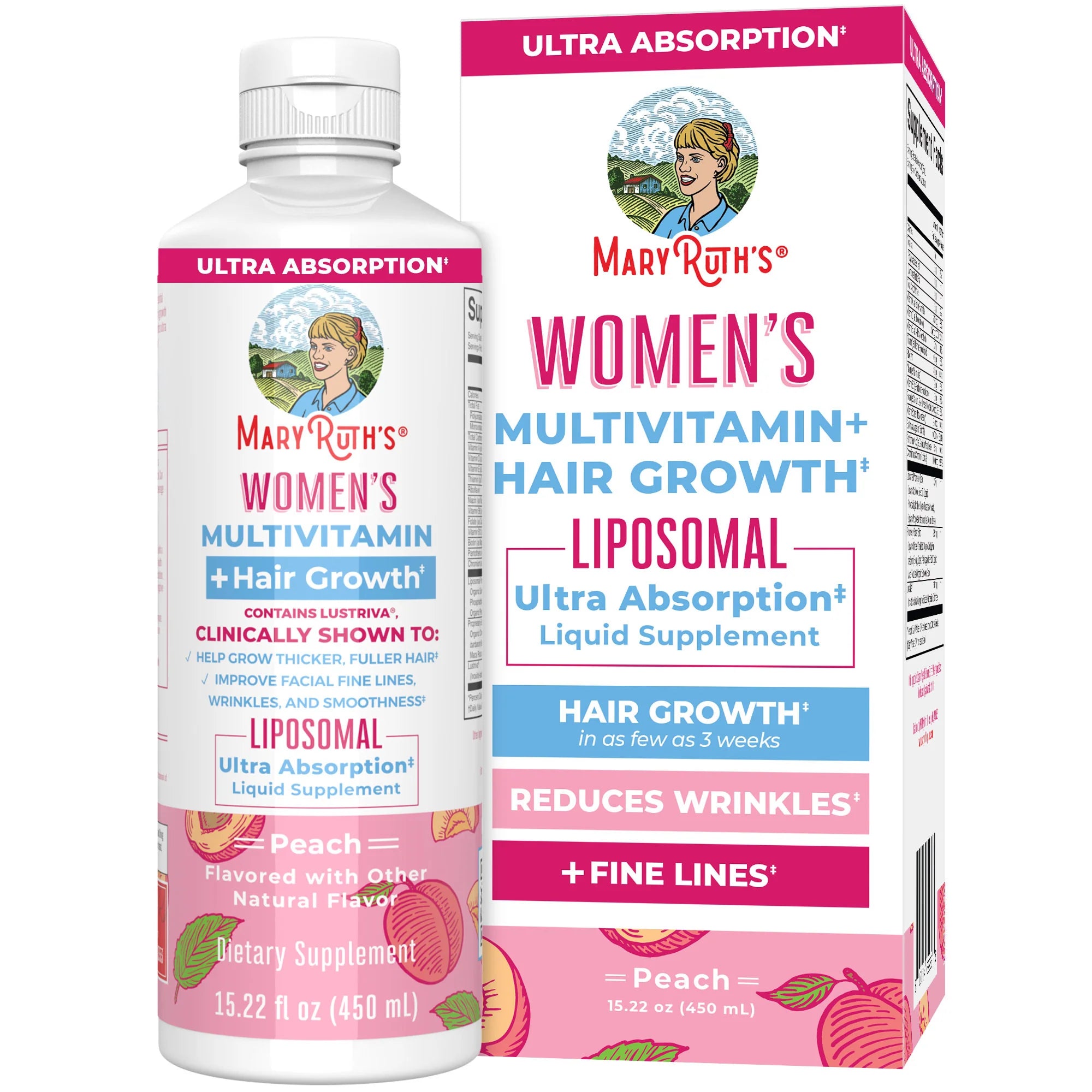 MaryRuth Organics Multivitamínico Lustriva para el crecimiento del cabello liposomal | Biotina 10000mcg | 15,22 onzas