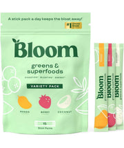 Bloom Nutrition - Greens and Superfoods en polvo, alimentos verdes en polvo, enzimas digestivas, probióticos, espirulina, clorela para la hinchazón y salud intestinal, 15 sobres para llevar
