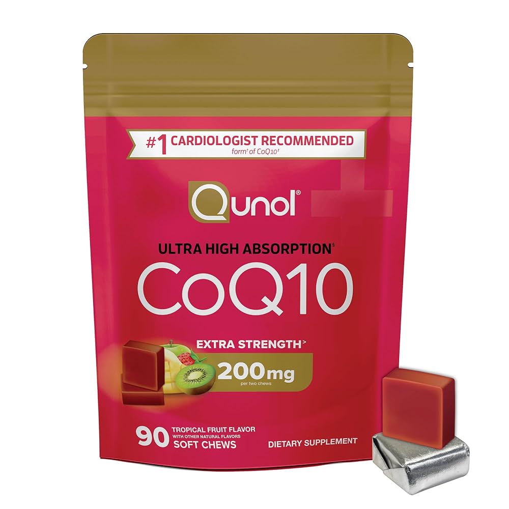 Qunol CoQ10 200mg masticables suaves, extra fuerte y ultra alta absorción suplemento de coenzima Q10