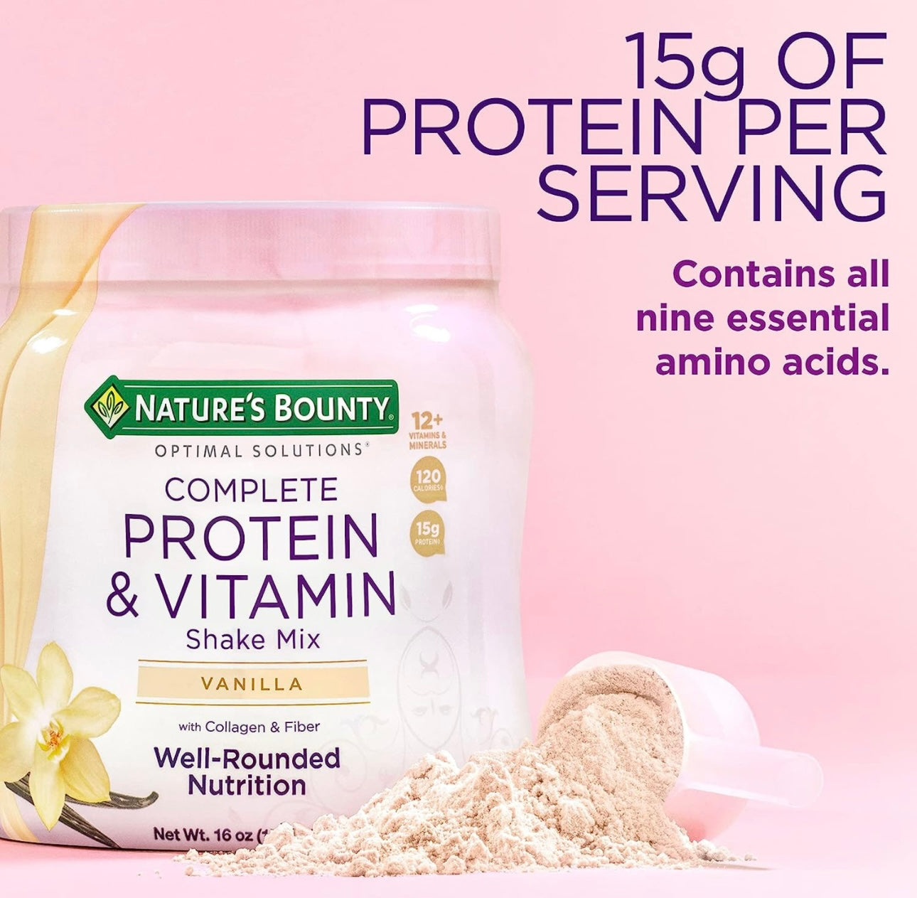 Proteína y vitaminas con colageno, fibra y probióticos, Nature's Bounty, 453 gr