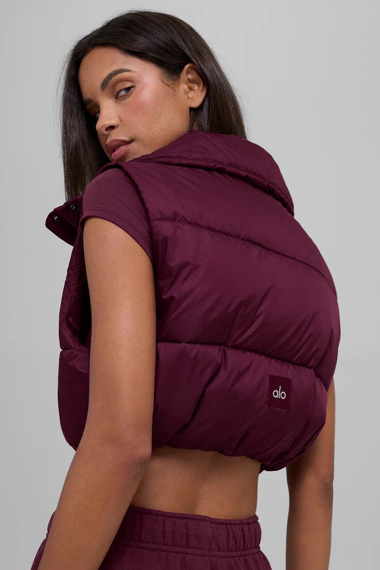  cropped gold rush puffer vest Alo yoga