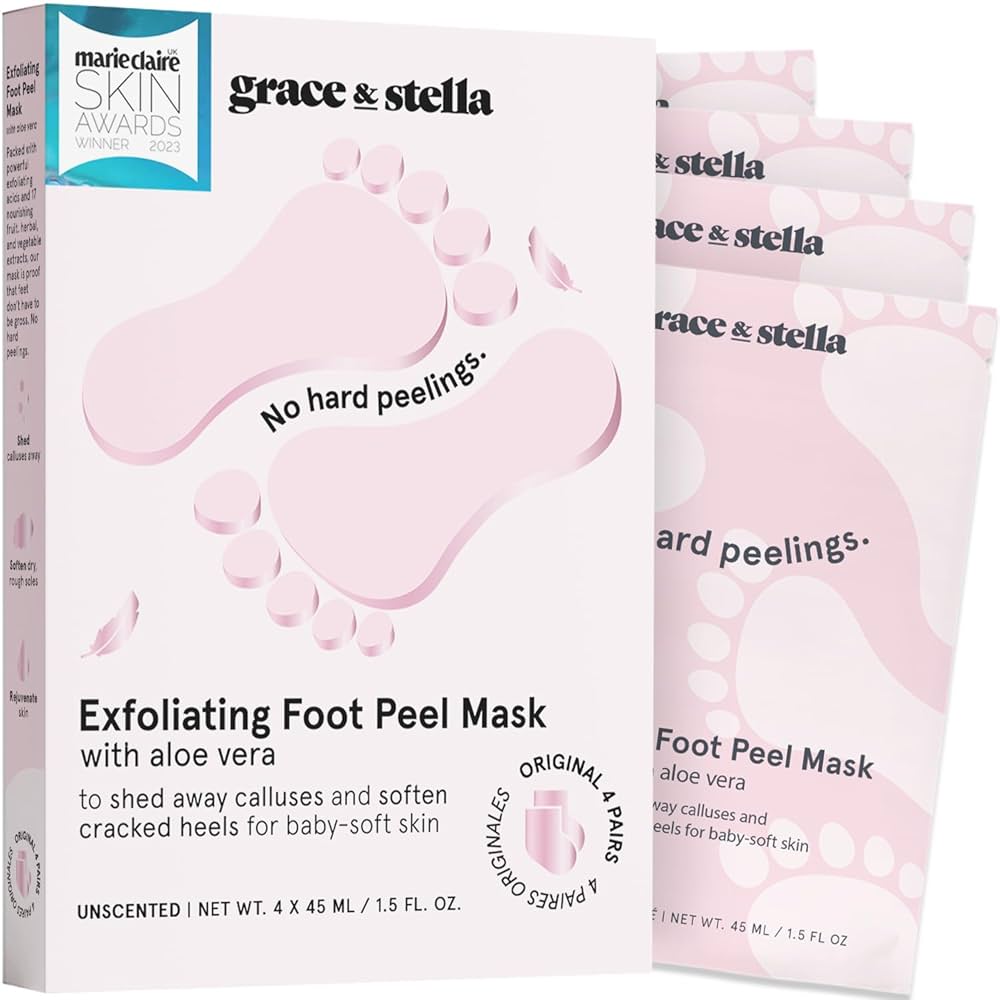 grace & stella Mascarilla para pelar pies galardonada, máscaras exfoliantes con aloe vera para pies hidratantes que eliminan la piel muerta, mascarilla exfoliante para pies secos y agrietados