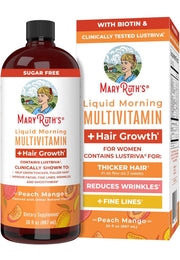 MaryRuth's Multivitamínico líquido + Lustriva® crecimiento del cabello | Biotina 10000mcg | Vitamina D | Vitaminas B | Clínicamente probado para cabello más grueso, arrugas, líneas finas, 887 ml