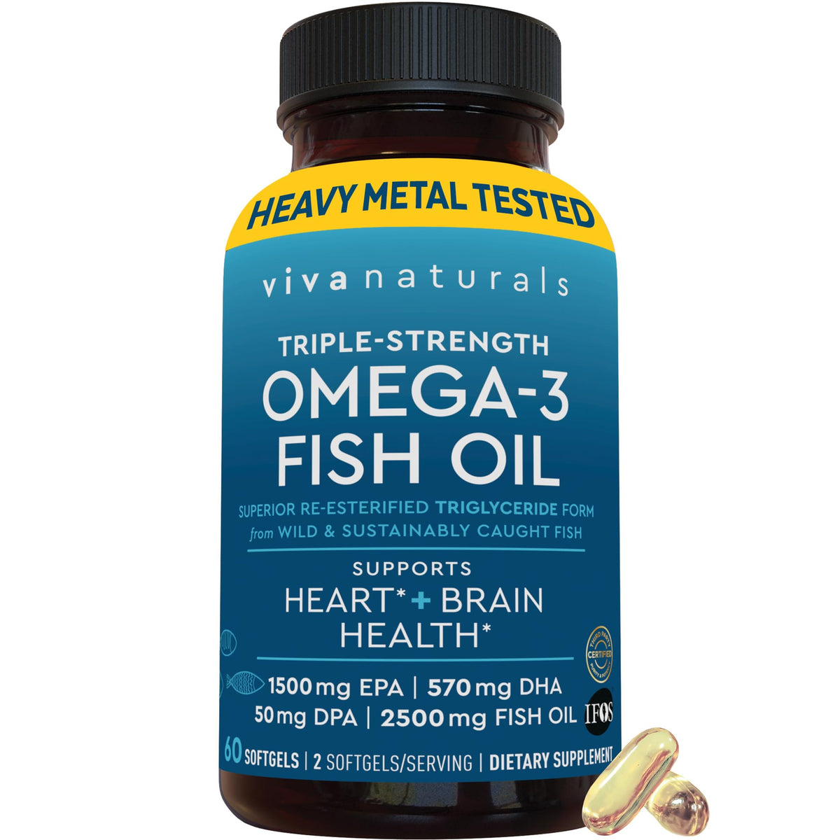 VIVA NATURALS  Omega 3 2500 mg, 180 capsulas