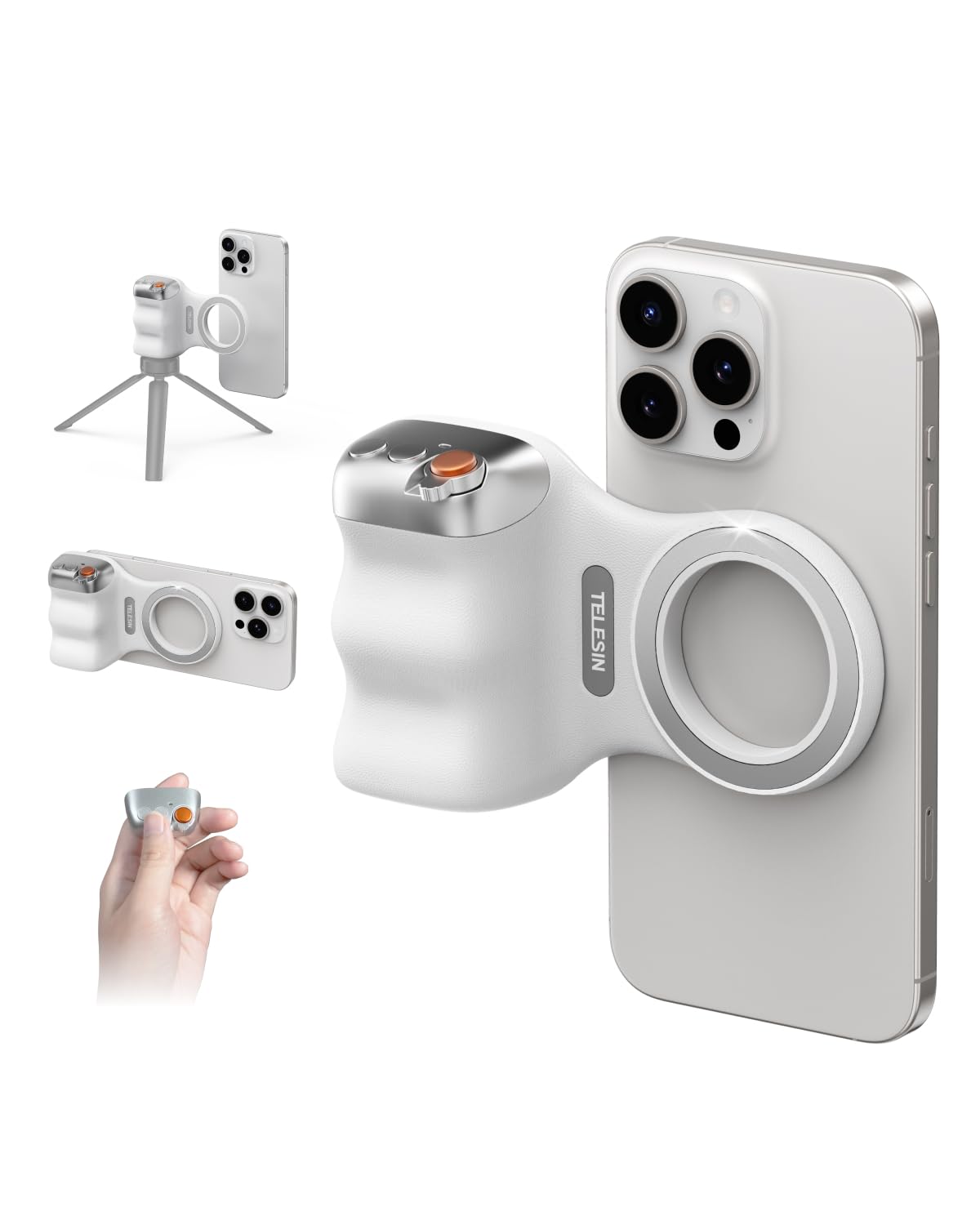 TELESIN Fun Shot Magnetic Phone Camera DSLR Style Shutter Grip with Remote Control, iPhone Camera Grip Phone Clip Handle with 1/4" for iPhone Android Smartphone Video Shooting