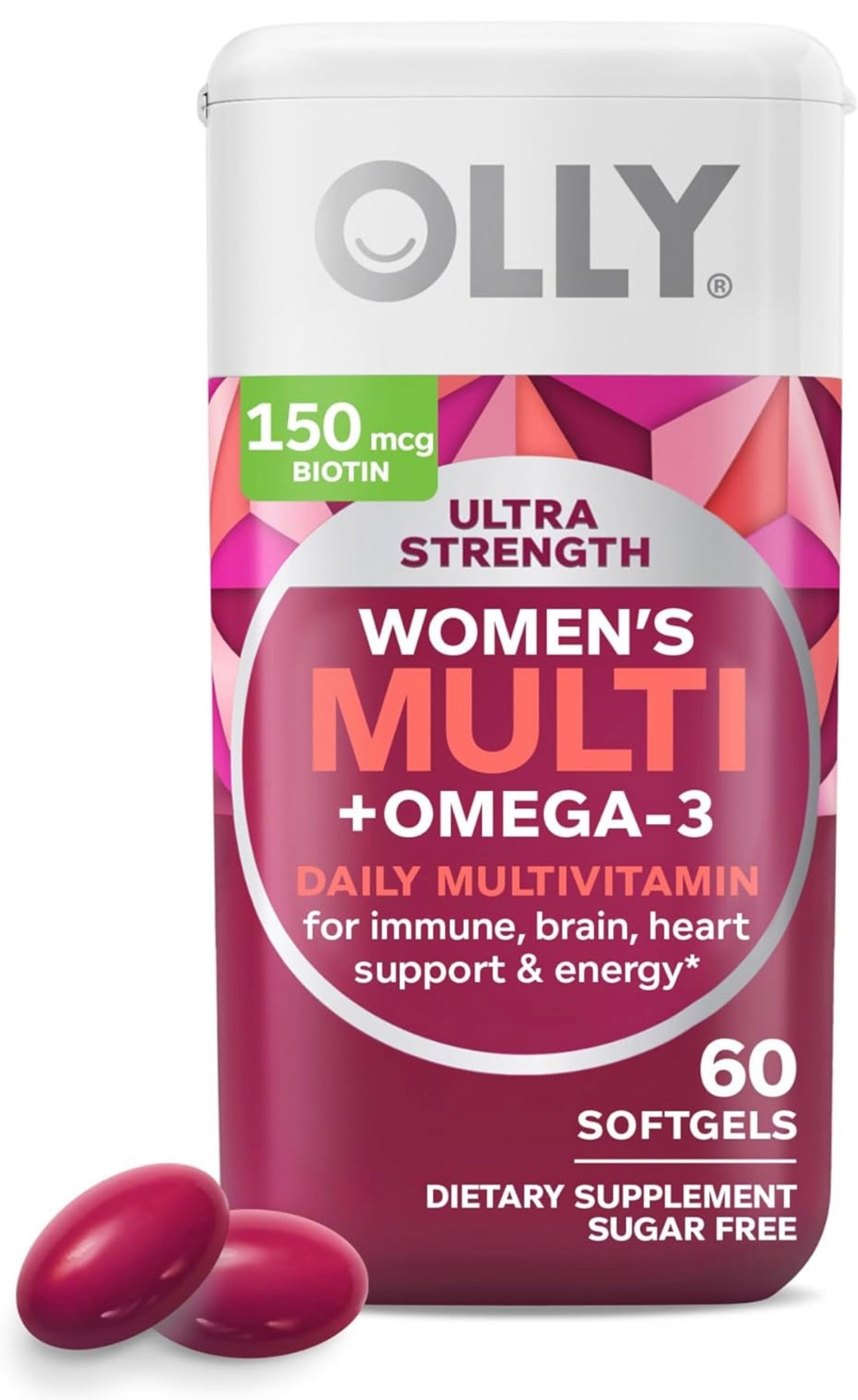 OLLY - Cápsulas blandas multivitamínicas para mujeres, salud general y soporte inmunológico, omega-3s, hierro, vitaminas A, D, C, E, B12, multivitamínico diario, suministro de 30 días - 60 unidades